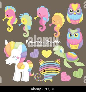 Rainbow Collection Doodle Illustration de Vecteur