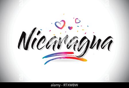 Nicaragua Bienvenue à mot Texte avec amour Coeurs et manuscrites créatifs font Design Vector Illustration. Illustration de Vecteur