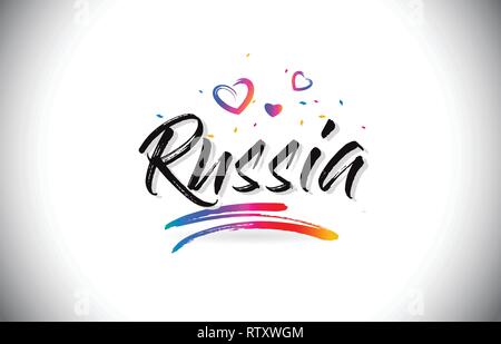 La Russie Bienvenue à mot Texte avec amour Coeurs et manuscrites créatifs font Design Vector Illustration. Illustration de Vecteur