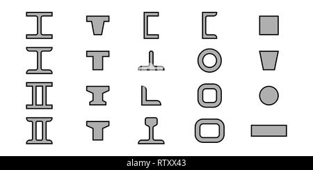 Profil de poutres de construction. Illustration vectorielle. Design et architecture. Ensemble d'icônes Illustration de Vecteur