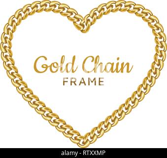 Chaîne d'or heart love border frame. Gerbe de forme. La conception de bijoux. Illustration de Vecteur