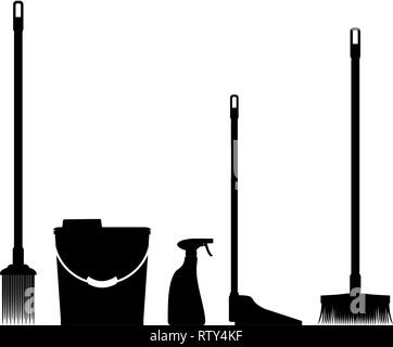 Silhouette d'ustensiles de nettoyage Illustration de Vecteur