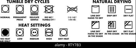 Symboles de lavage, les icônes pour le séchage. Illustration de Vecteur