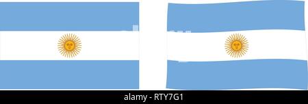 Drapeau de la République Argentine (Argentine). Version simple et légèrement onduler. Illustration de Vecteur