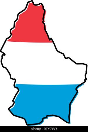 Carte simplifiée du Luxembourg aperçu, avec légèrement pliés drapeau sous elle. Illustration de Vecteur