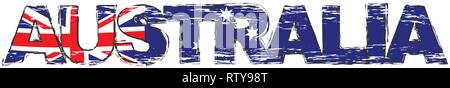 Mot de l'Australie avec drapeau national australien sous elle, style grunge en détresse. Illustration de Vecteur