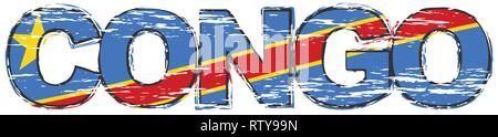 Avec ce mot Congo République centrafricaine drapeau sous elle, distressed grunge look. Illustration de Vecteur