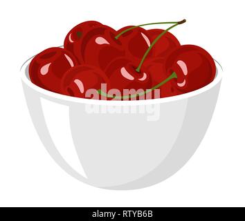 Cherry. Gros tas de cerises rouges frais dans le bol blanc. Les rasters illustration isolé sur fond blanc Banque D'Images