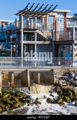 Fossé de drainage de pompage de l'eau dans l'océan pour réduire les risques d'inondations dans les basses terres de la municipalité de Richmong British Columbia Banque D'Images