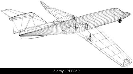 Plan directeur de l'avion. Contours des aéronefs sur fond blanc. Illustration de création 3d. Illustration de Vecteur