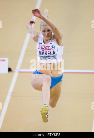 Glasgow, Ecosse, Royaume-Uni. 3 mars, 2019. Makela Kirstiina au cours de la fin de la triple saut femmes au jour 3 de l'Indoor d'athlétisme à l'Emirates Arena de Glasgow, Ecosse. (Photo de Scottish Borders Media/Alamy Live News) usage éditorial uniquement, licence requise pour un usage commercial. Aucune utilisation de pari. Credit : Scottish Borders Media/Alamy Live News Banque D'Images