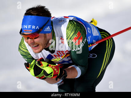 Seefeld, Autriche. 06Th Mar, 2019. Ski nordique : Championnat du monde, cross-country - 50 km départ groupé freestyle, les hommes. Lucas Bögl de Allemagne en action. Credit : Hendrik Schmidt/dpa-Zentralbild/dpa/Alamy Live News Banque D'Images