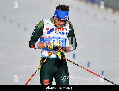 Seefeld, Autriche. 06Th Mar, 2019. Ski nordique : Championnat du monde, cross-country - 50 km départ groupé freestyle, les hommes. Lucas Bögl de Allemagne réagit à l'arrivée. Credit : Hendrik Schmidt/dpa-Zentralbild/dpa/Alamy Live News Banque D'Images