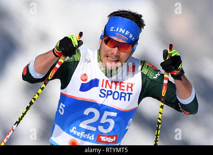 Seefeld, Autriche. 06Th Mar, 2019. Ski nordique : Championnat du monde, cross-country - 50 km départ groupé freestyle, les hommes. Lucas Bögl de Allemagne en action. Credit : Hendrik Schmidt/dpa-Zentralbild/dpa/Alamy Live News Banque D'Images