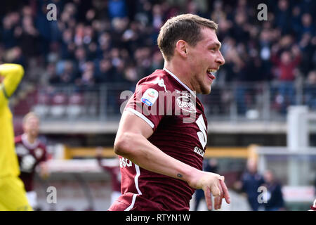 Turin, Italie. 06Th Mar, 2019. Andrea Belotti (Torino FC) au cours de la Serie A TIM match de football FC entre Torino et Chievo Vérone au Stadio Grande Torino sur 3ème Mars, 2019 à Turin, Italie. Crédit : FABIO ANNEMASSE/Alamy Live News Banque D'Images