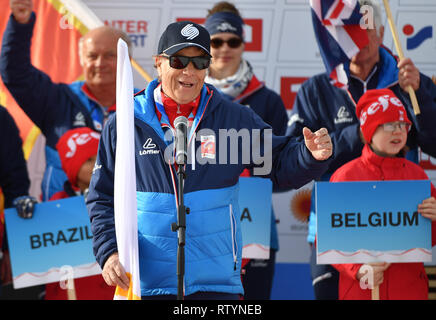 Seefeld, Autriche. 06Th Mar, 2019. Ski nordique : Championnat du monde, cérémonie de clôture. Peter Schröcksnadel, Président de l'Association autrichienne de ski, parle. Credit : Hendrik Schmidt/dpa-Zentralbild/dpa/Alamy Live News Banque D'Images