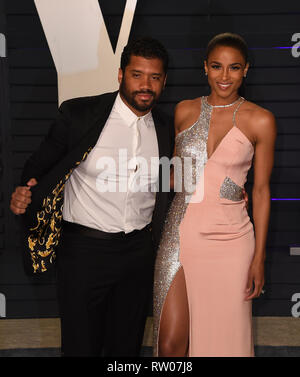 Los Angeles, Californie - Le 24 février : Russell Wilson et Ciara assiste à 2019 Vanity Fair Oscar Party à Wallis Annenberg Center pour l'exécution d'une Banque D'Images