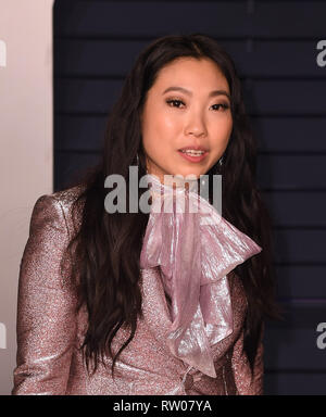 Los Angeles, Californie - Le 24 février : Awkwafina assiste à 2019 Vanity Fair Oscar Party à Wallis Annenberg Center for the Performing Arts le Février Banque D'Images