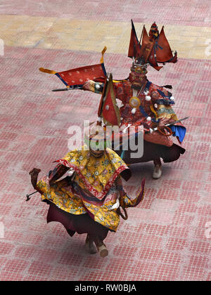 Danse Tsam mystère bouddhiste au Ladakh, Himalaya, danse des moines, dans le Nord de l'Inde. Banque D'Images