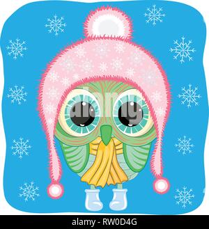 Cute cartoon owl in winter clothes vector illustration Illustration de Vecteur