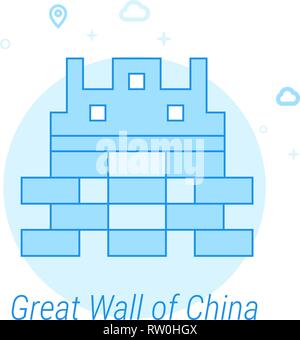 Grande Muraille de Chine Télévision Vector Icône. Repères historiques relatifs Illustration. Lumineux de Style. Design Monochrome bleu. Avc. modifiable Illustration de Vecteur