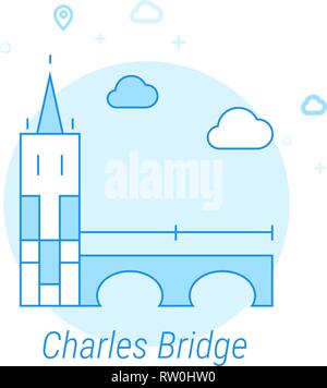 Le Pont Charles, Prague Télévision Vector Icône. Repères historiques relatifs Illustration. Lumineux de Style. Design Monochrome bleu. Avc. modifiable Illustration de Vecteur