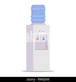 Refroidisseur d'eau pour le bureau et la maison. Refroidisseur d'eau gris avec de grandes bouteilles en plastique bleu plein d'eau. Vector illustration style de télévision Illustration de Vecteur