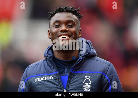 2 mars 2019, Bet 365 Stadium, Stoke-on-Trent, Angleterre ; Sky Bet Championship, Stoke City vs Nottingham Forest ; Pele (28) de Nottingham Forest Crédit : Jon Hobley/News Images images Ligue de football anglais sont soumis à licence DataCo Banque D'Images