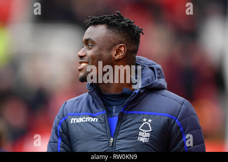 2 mars 2019, Bet 365 Stadium, Stoke-on-Trent, Angleterre ; Sky Bet Championship, Stoke City vs Nottingham Forest ; Pele (28) de Nottingham Forest Crédit : Jon Hobley/News Images images Ligue de football anglais sont soumis à licence DataCo Banque D'Images