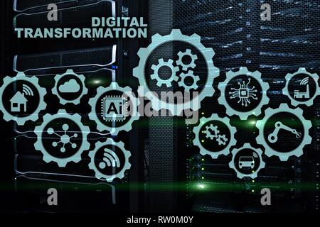 Transformation numérique Concept de numérisation des processus d'entreprise de technologie. Arrière-plan de datacenter Banque D'Images