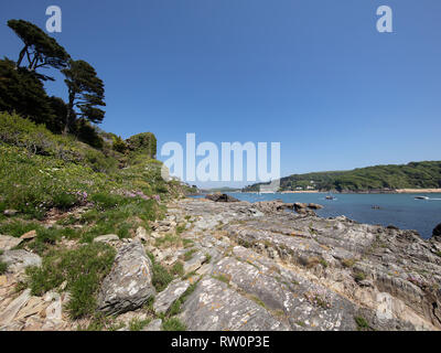 Salcombe Château Fort Charles est une fortification en ruine juste à côté de la plage des Sables bitumineux du nord à Salcombe, Devon, Angleterre. Banque D'Images