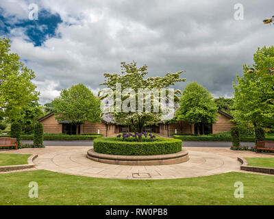 Jardins de l'Angleterre Preston Temple, l'Église de Jésus-Christ des Saints des Derniers Jours), Chorley, Lancashire, Royaume-Uni. Banque D'Images