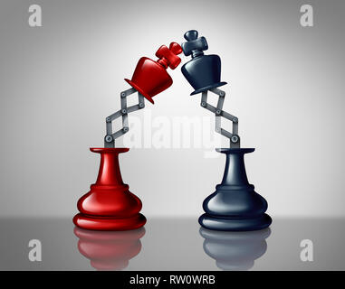 Les dirigeants de l'entreprise concurrence comme adversaire ennemis dans une bataille comme un concept de stratégie d'échecs avec deux chiffres king comme un combat 3D illustration. Banque D'Images