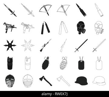 Les armes d'assaut,,,ax,bataille,Black,contours,pales,balles,collection,cartouche,combat,arbalète,design,défense,feu,gaz,pistolet,Grenade,remise,casque,suspension,illustration,isolé,couteau,logo,masque,moyens,metal,médiévale,militaires,,modernes,nunchuk,1,carabine,set,shuriken,signer,sniper,acier,soldat,épée,cote,tags,deux,uzi vecteur,guerre,armes,armes,vecteurs vecteur web , Illustration de Vecteur