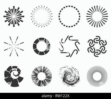 Résumé des formes géométriques, des symboles pour votre conception. Centre symétrique des formes. Éléments de conception. Collection de symboles vectoriels abstraits isolés. Illustration de Vecteur