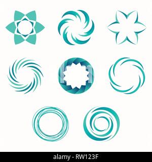 Résumé des formes géométriques, des symboles pour votre conception. Centre symétrique des formes. Couleurs Turquoise. Éléments de conception.Collection de symboles vectoriels abstraits. Illustration de Vecteur