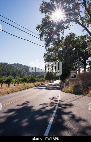 Belle voiture de l'autoroute Healdsburg (Comté de Sonoma) à Ft. Bragg, Californie sur la côte de Mendocino, Californie, USA. Banque D'Images