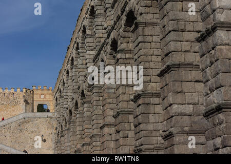 Détail de l'Aqueduc de Ségovie et le travail de pierre de granit sans mortier Banque D'Images