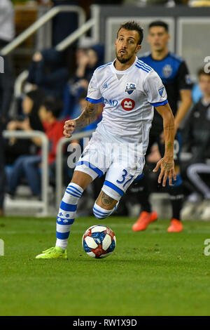 San Jose, Californie, USA. 2e Mar, 2019. L'Impact de Montréal Maximiliano Urruti (37) en action au cours de la MLS match entre l'Impact de Montréal et les San Jose Earthquakes chez Avaya Stadium à San Jose, Californie. Chris Brown/CSM/Alamy Live News Banque D'Images
