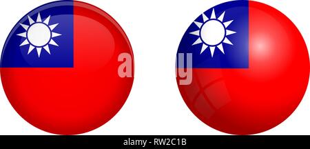 Taïwan drapeau sous dôme et bouton 3d sur papier glacé / sphere ball. Illustration de Vecteur