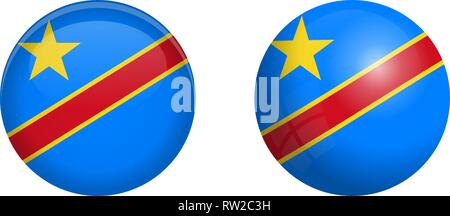 République démocratique du Congo drapeau sous dôme et bouton 3d sur papier glacé / sphere ball. Illustration de Vecteur