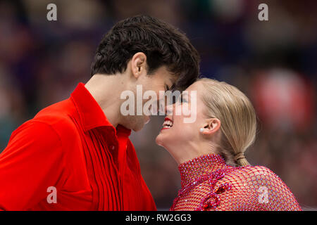 Kaitlyn Weaver et Andrew Poje du Canada au cours de championnats du monde de patinage artistique 2018 à Milan, Italie Banque D'Images