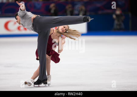 Kaitlyn Weaver et Andrew Poje du Canada au cours de championnats du monde de patinage artistique 2018 à Milan, Italie Banque D'Images