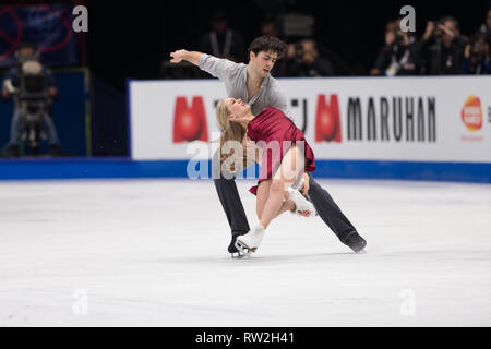 Kaitlyn Weaver et Andrew Poje du Canada au cours de championnats du monde de patinage artistique 2018 à Milan, Italie Banque D'Images