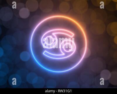 Enseigne au néon lumineux de cancer avec l'arrière-plan flou floue. 3d illustration Banque D'Images