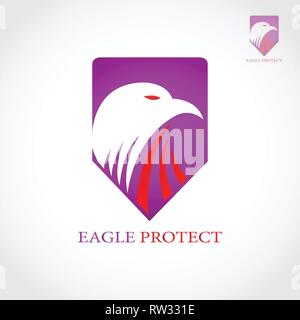 Ce logo a un bouclier qui est à l'intérieur de la tête d'aigle. Ce logo est conçu pour être utilisé comme logo d'une entreprise engagée dans l'entreprise de technologie. Illustration de Vecteur