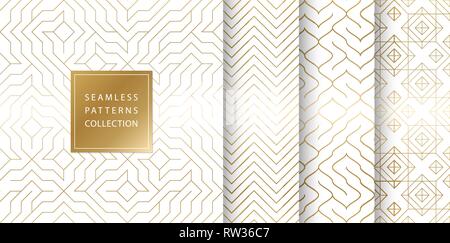 Seamless pattern géométrique d'or. Graphique vectoriel simple blanc. Jeu de textures abstraites ligne répétitif. Des formes minimalistes Illustration de Vecteur