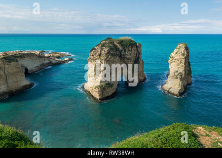 Raouche Beyrouth Liban ou Pigeons Rock Banque D'Images