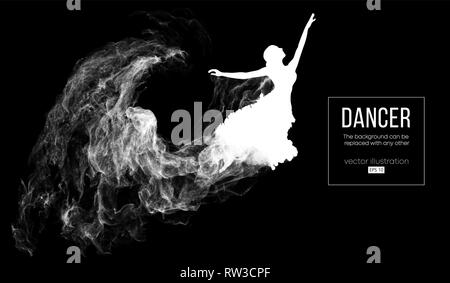 Abstract silhouette d'un dencing fille, femme, ballerine sur le noir, fond noir. Le ballet et la danse moderne. Illustration de Vecteur