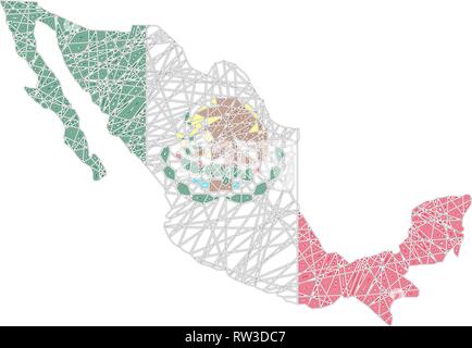 Le Mexique en forme de carte stylisée sur le drapeau national texturé emmêlées Illustration de Vecteur